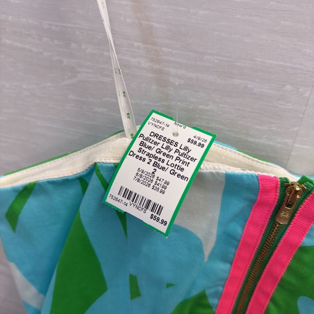 Lilly Pultizer Blue/ Green Print Strapless Lottie Dress 2