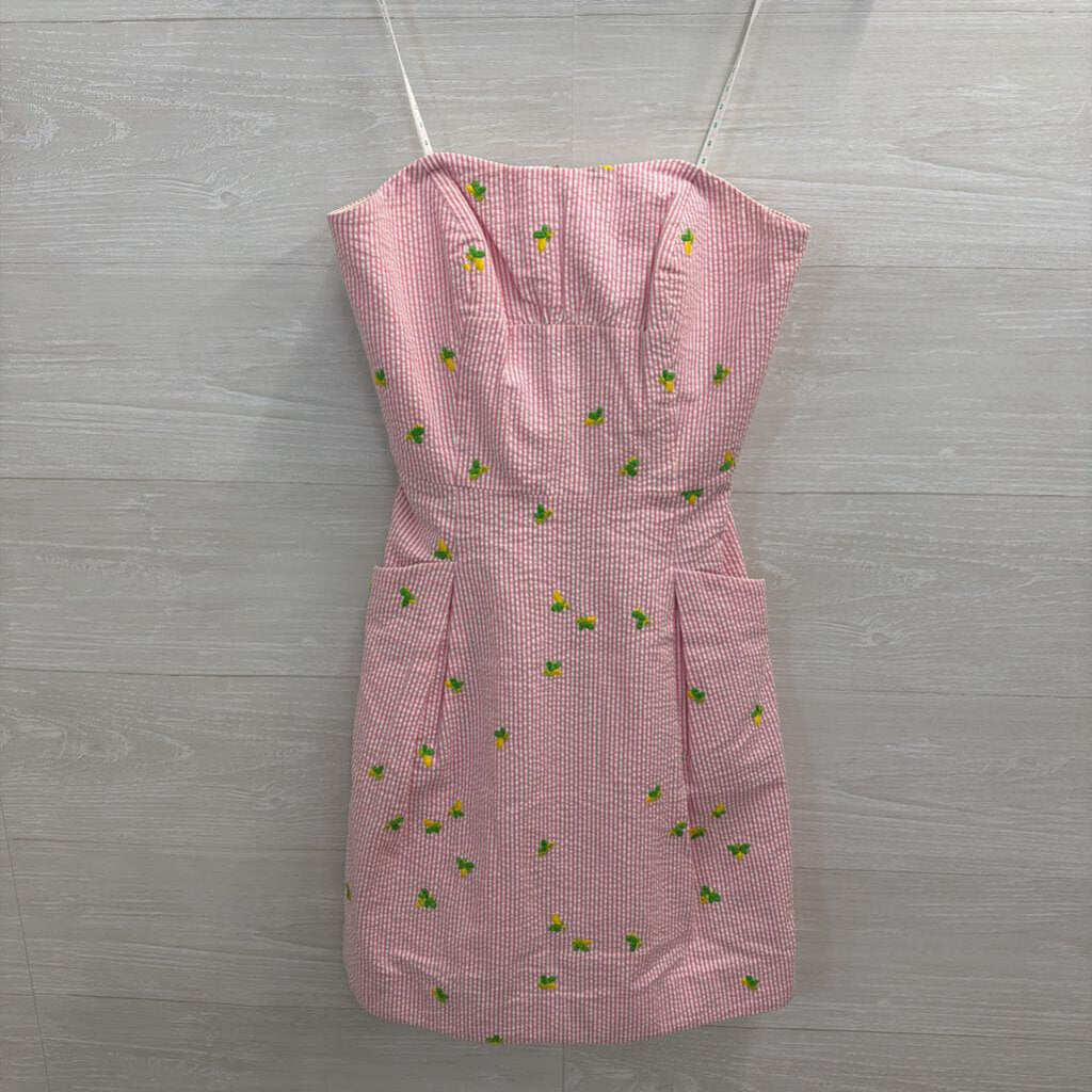 Lilly Pulitzer Pin/ White Seersucker Lemon Print Strapless Lottie Dress 2