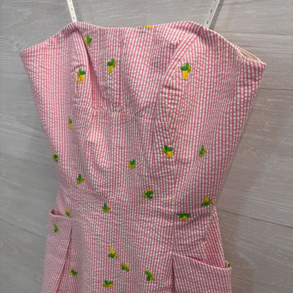 Lilly Pulitzer Pin/ White Seersucker Lemon Print Strapless Lottie Dress 2