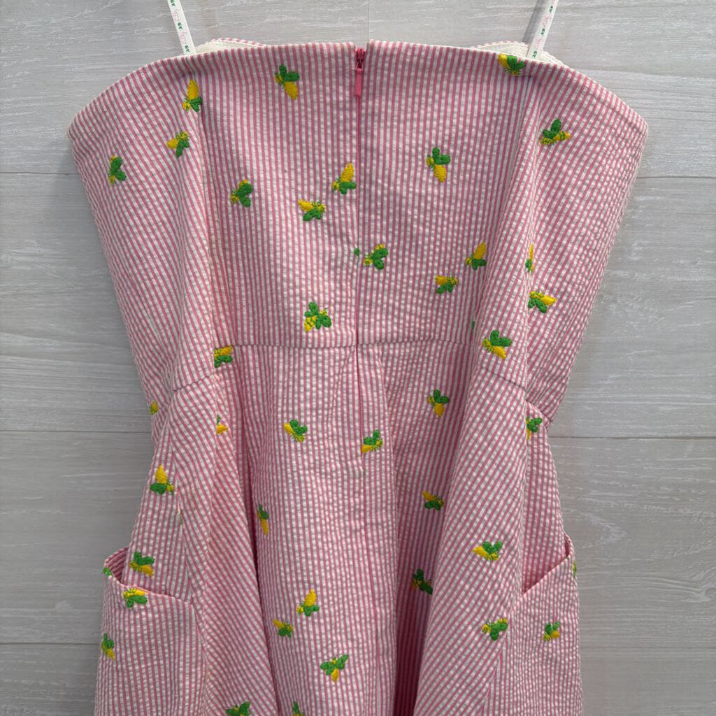 Lilly Pulitzer Pin/ White Seersucker Lemon Print Strapless Lottie Dress 2