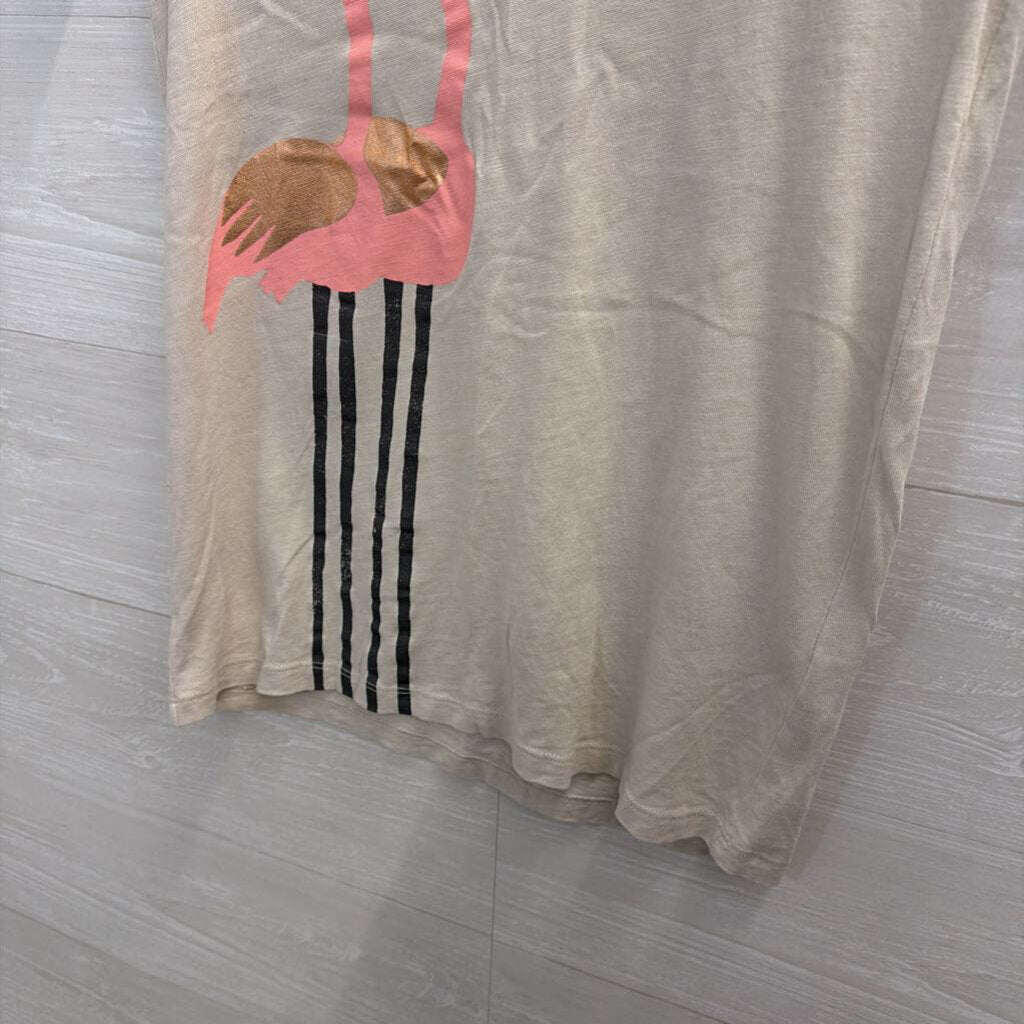 J Crew Beige/ Pink Flamingo Print Short Sleeve Top Extra Small