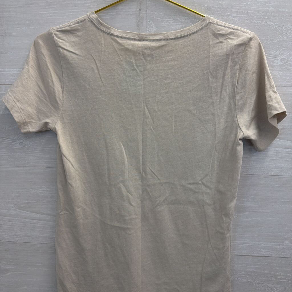 J Crew Beige/ Pink Flamingo Print Short Sleeve Top Extra Small