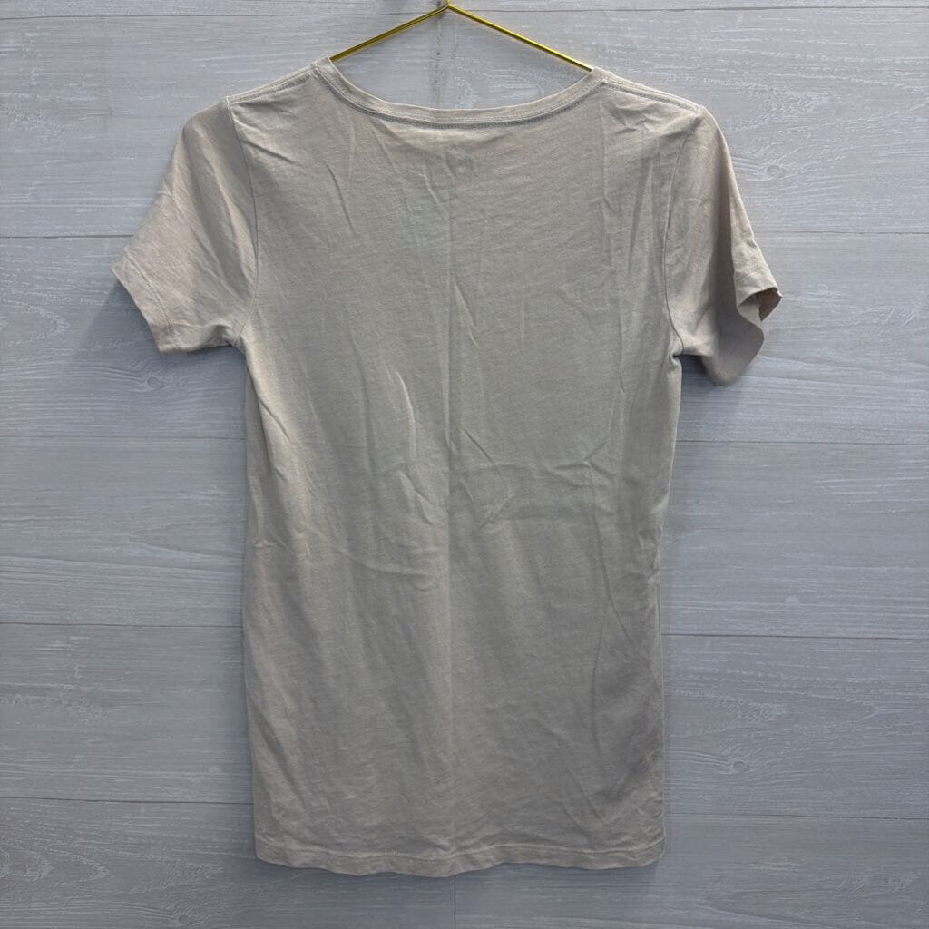 J Crew Beige/ Pink Flamingo Print Short Sleeve Top Extra Small