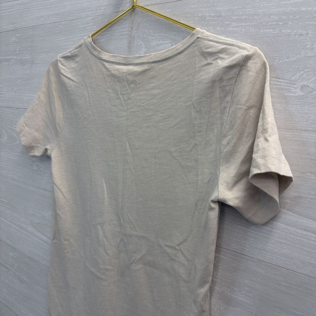 J Crew Beige/ Pink Flamingo Print Short Sleeve Top Extra Small