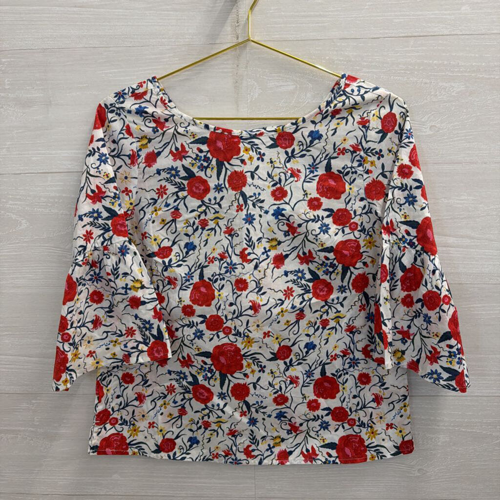 J Crew White/ Multi Floral Print Long Sleeve Top 2
