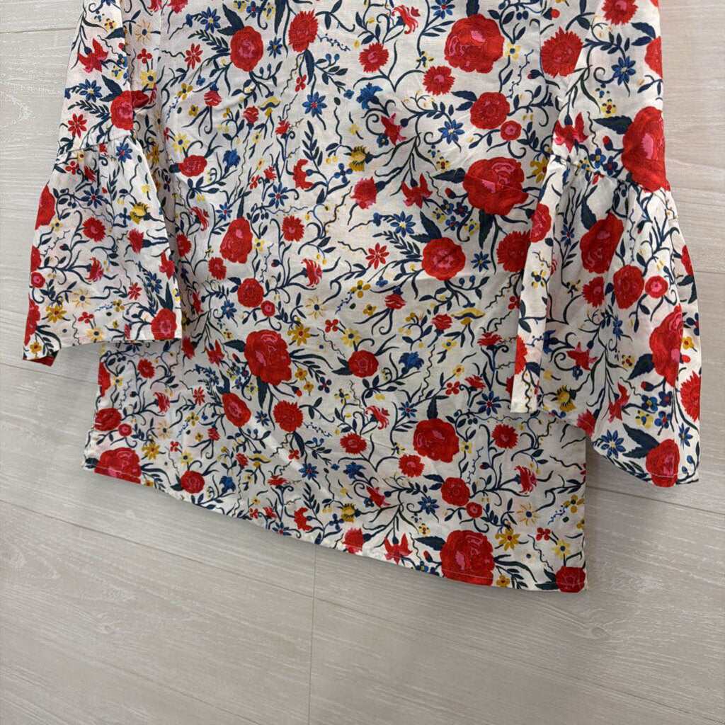 J Crew White/ Multi Floral Print Long Sleeve Top 2