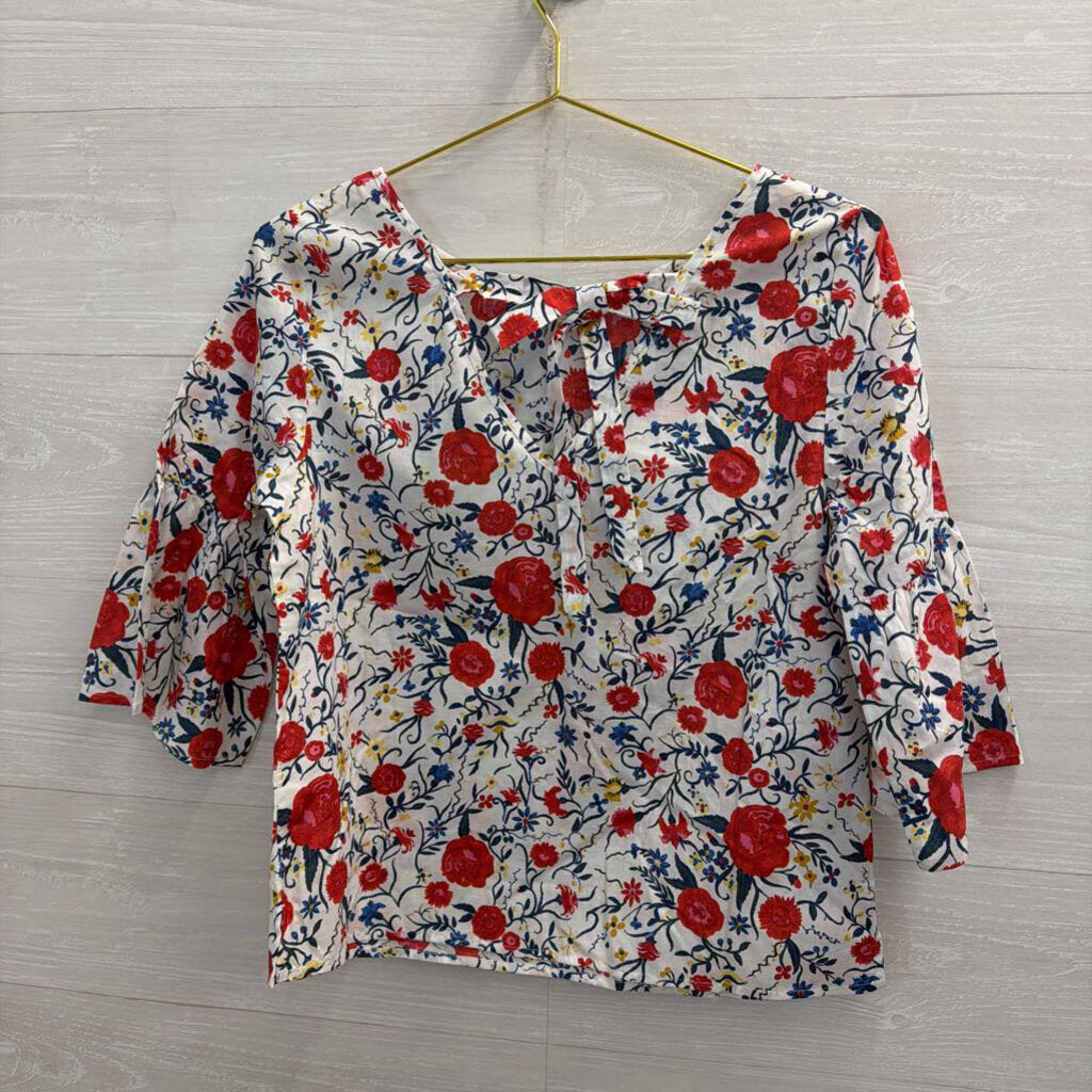 J Crew White/ Multi Floral Print Long Sleeve Top 2