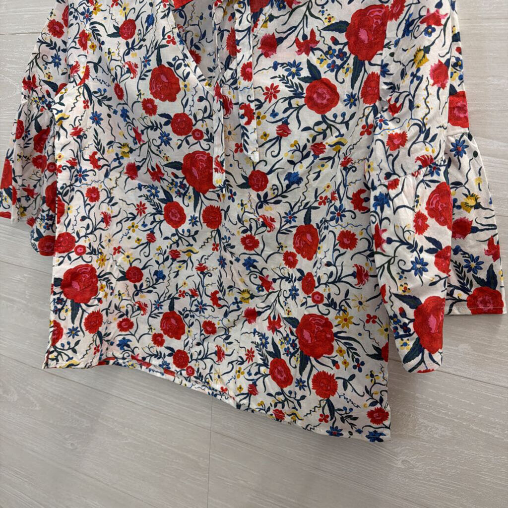 J Crew White/ Multi Floral Print Long Sleeve Top 2