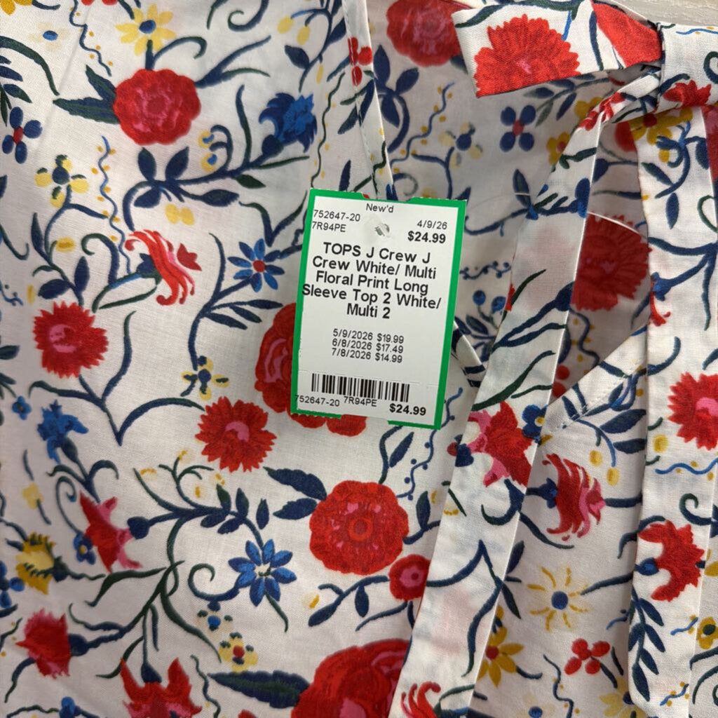 J Crew White/ Multi Floral Print Long Sleeve Top 2