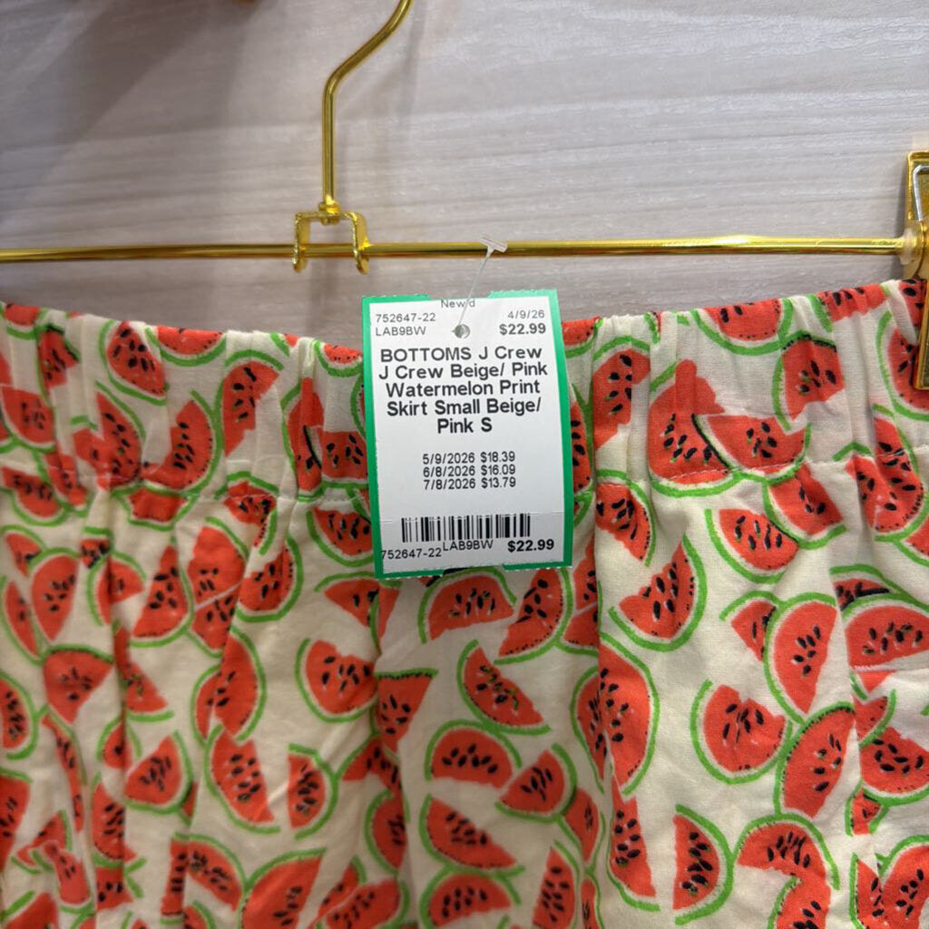 J Crew Beige/ Pink Watermelon Print Skirt Small