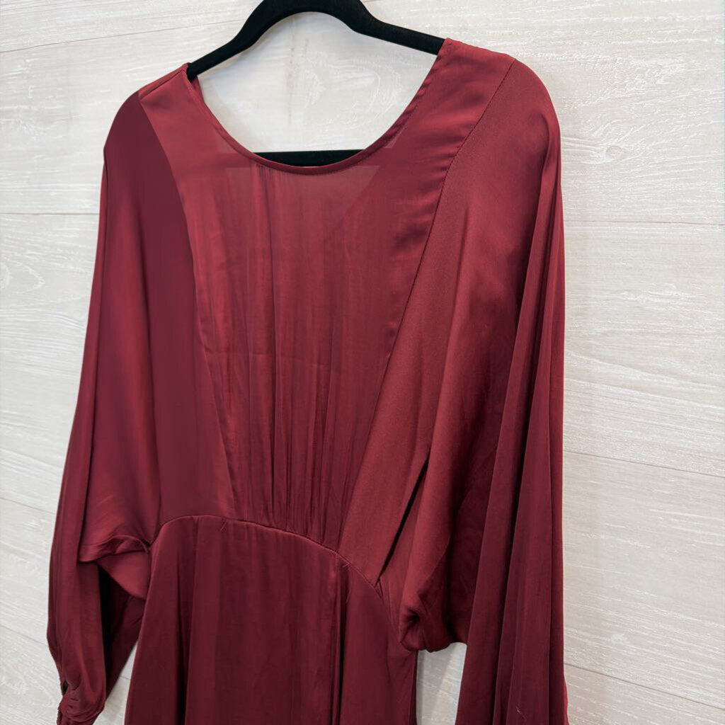 ASTR Burgundy Silky Long Sleeve Maxi Dress Medium