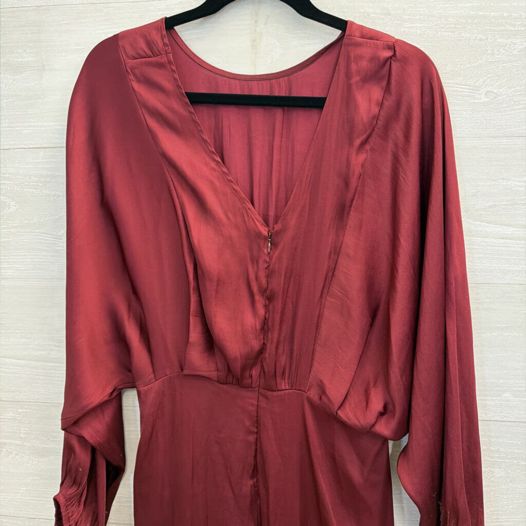 ASTR Burgundy Silky Long Sleeve Maxi Dress Medium