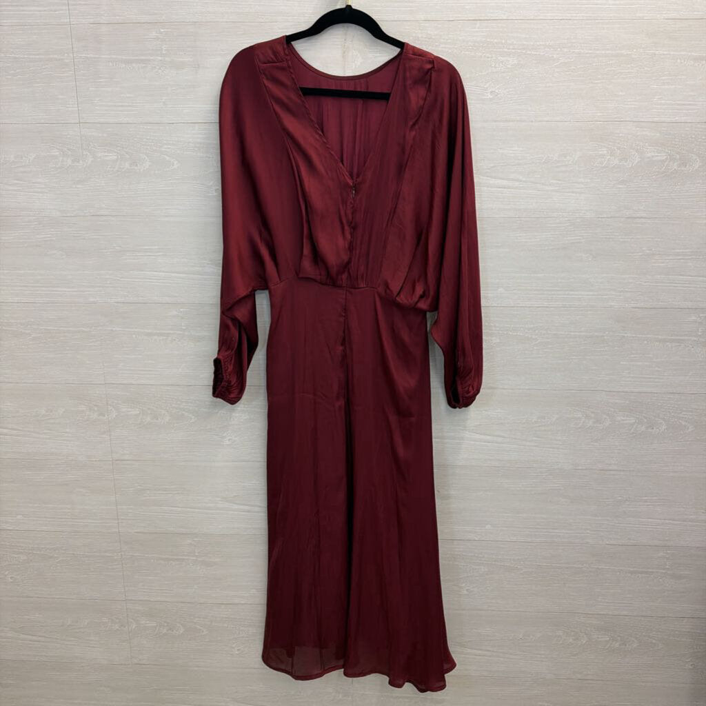 ASTR Burgundy Silky Long Sleeve Maxi Dress Medium