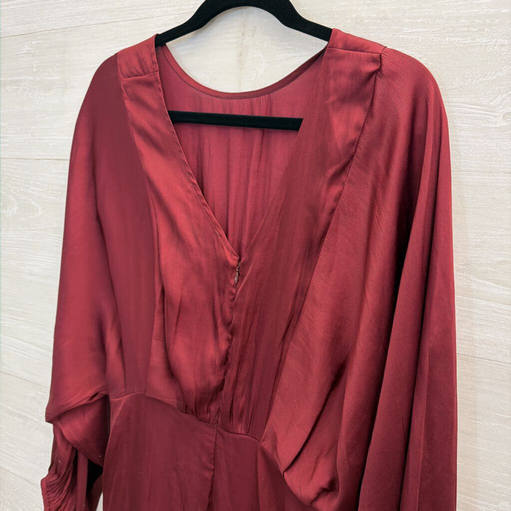 ASTR Burgundy Silky Long Sleeve Maxi Dress Medium