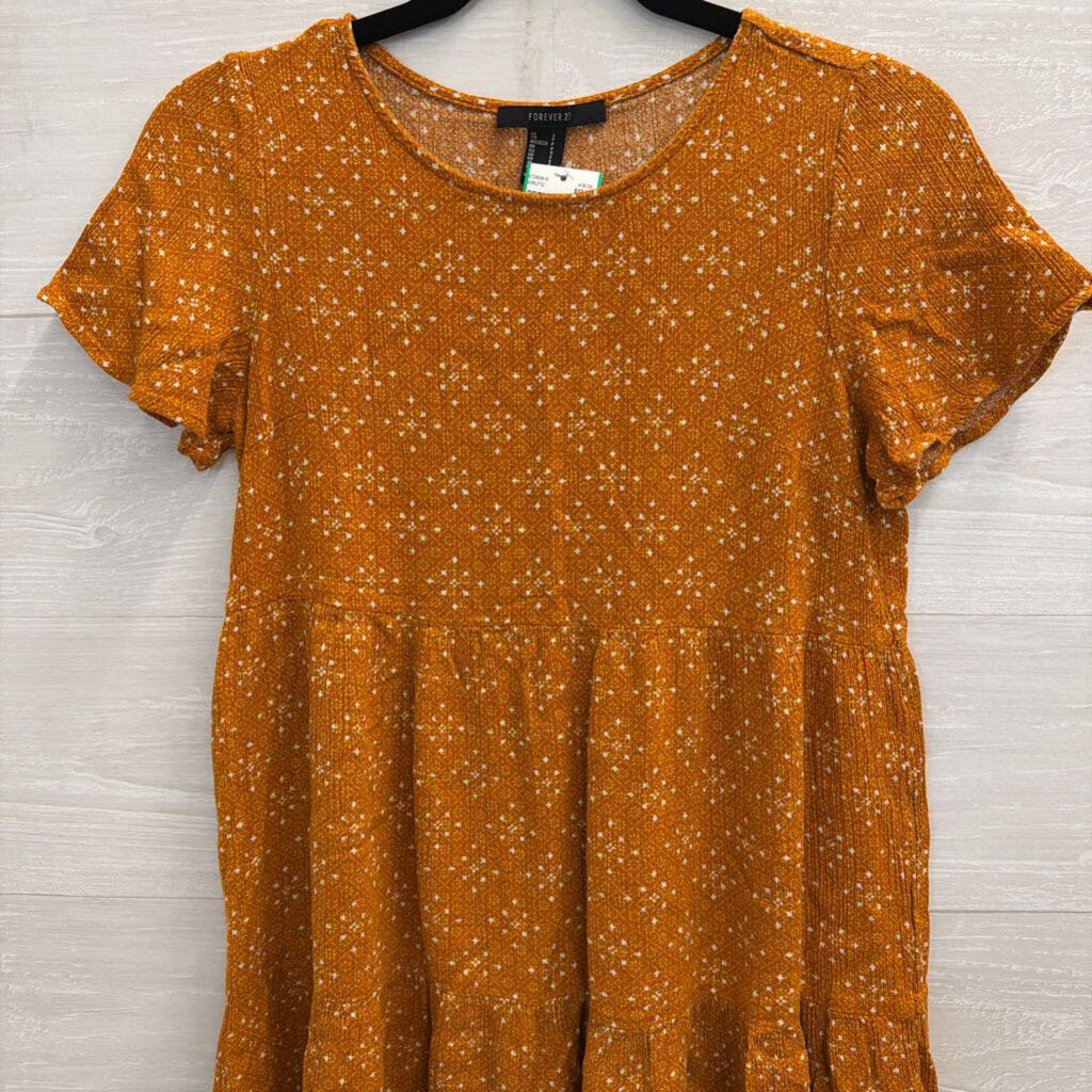 Brown/ White Print Short Sleeve Dress Small