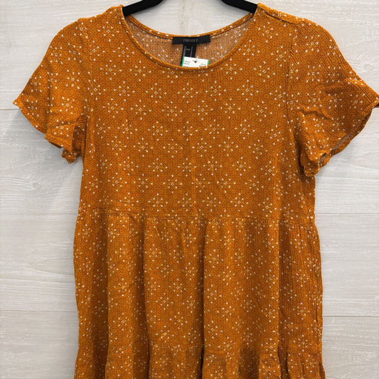 Brown/ White Print Short Sleeve Dress Small