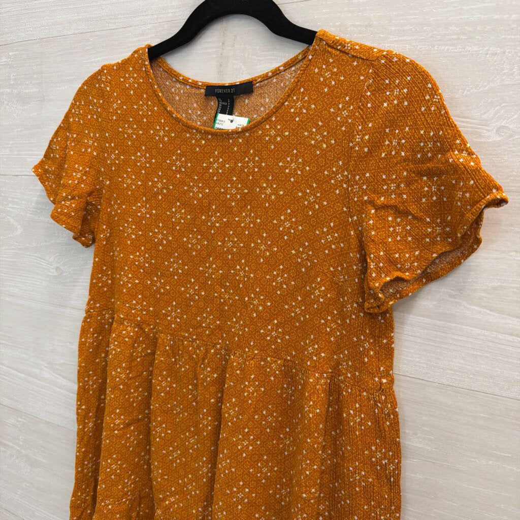 Brown/ White Print Short Sleeve Dress Small