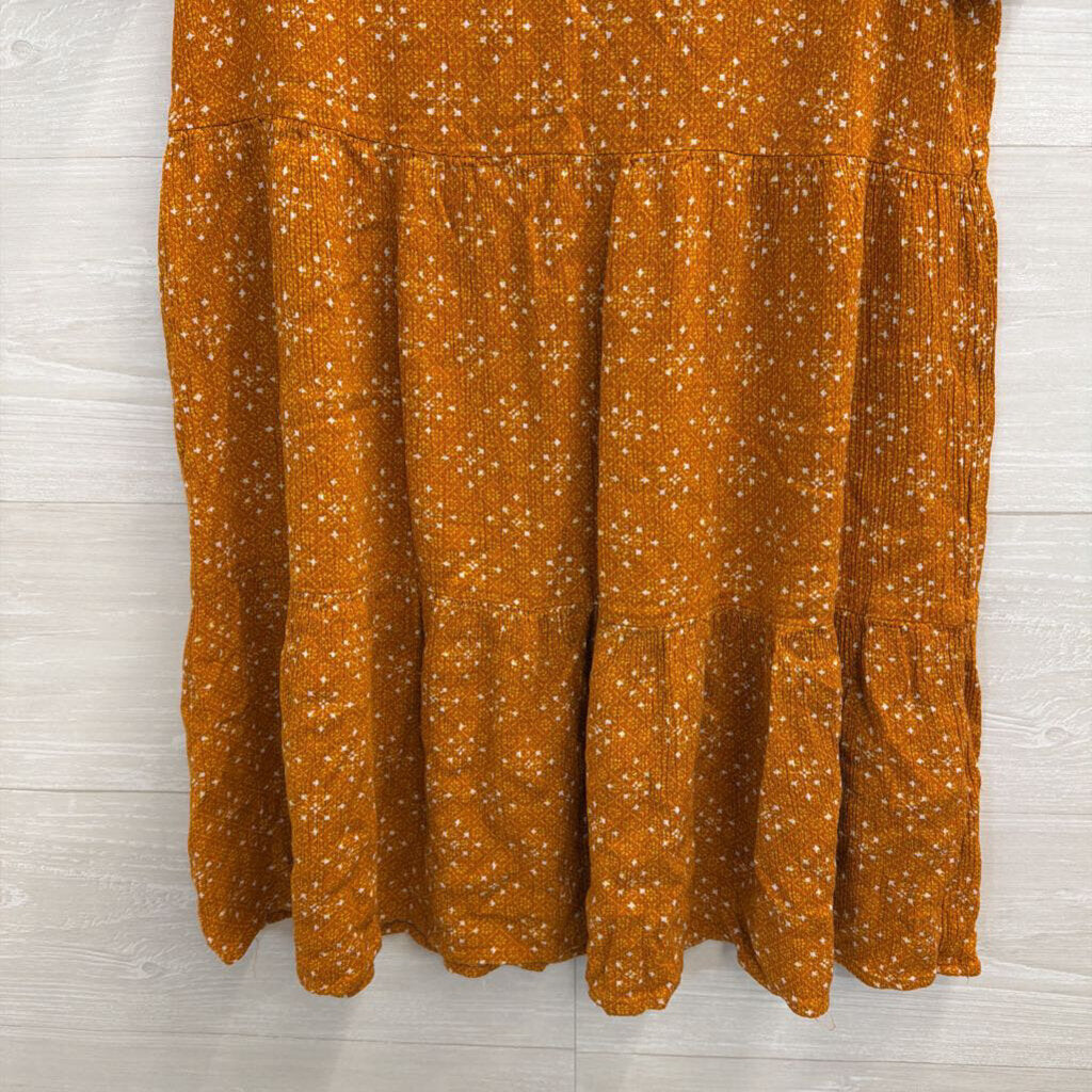 Brown/ White Print Short Sleeve Dress Small