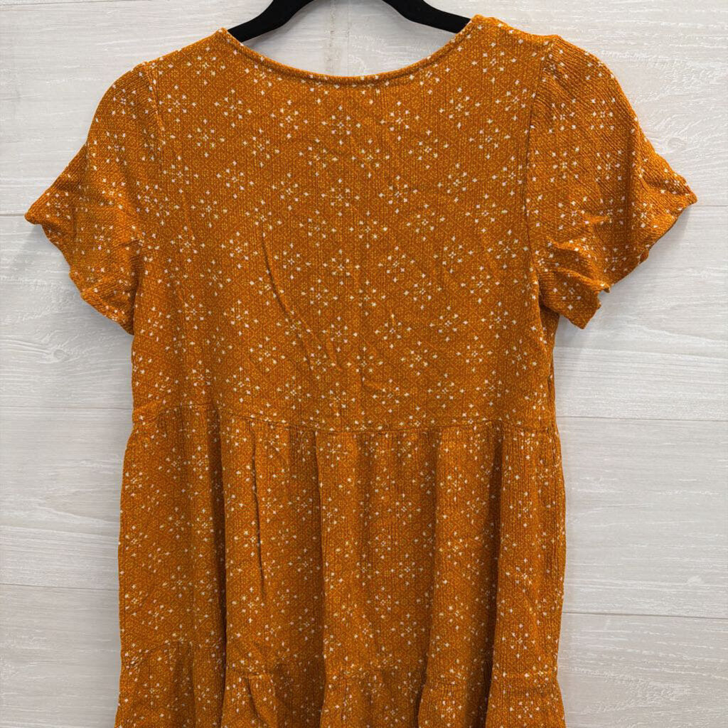 Brown/ White Print Short Sleeve Dress Small
