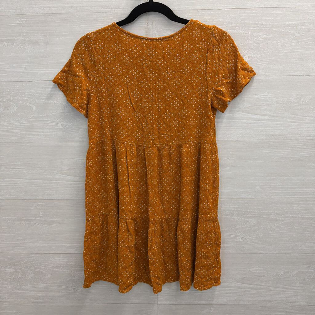 Brown/ White Print Short Sleeve Dress Small