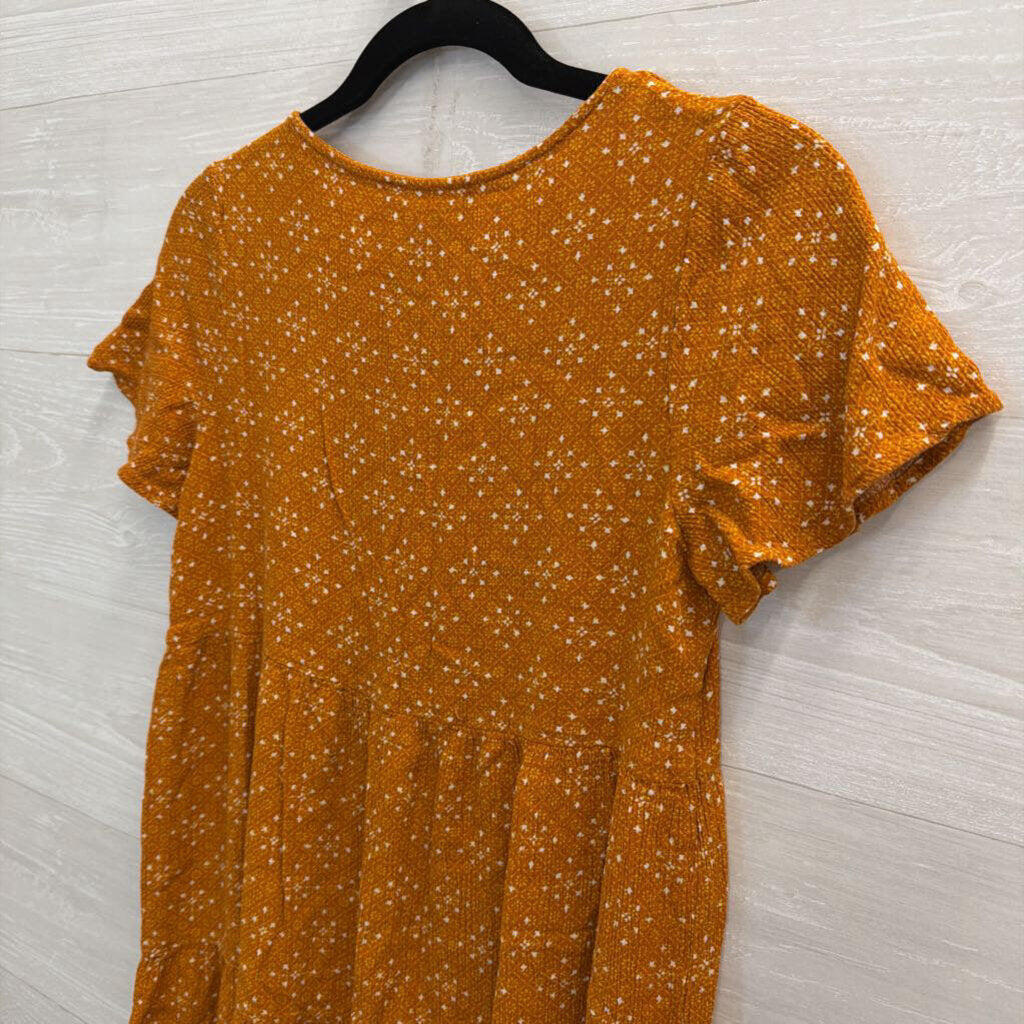 Brown/ White Print Short Sleeve Dress Small