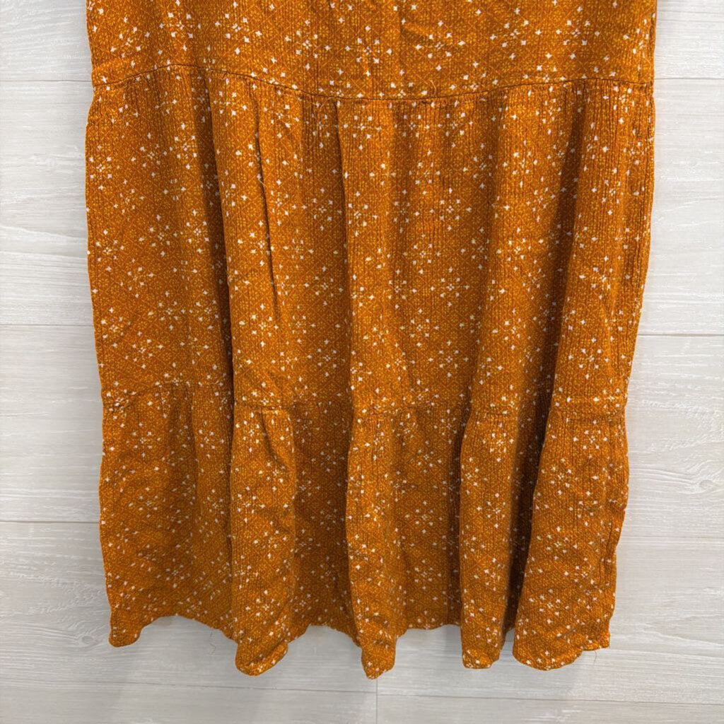 Brown/ White Print Short Sleeve Dress Small