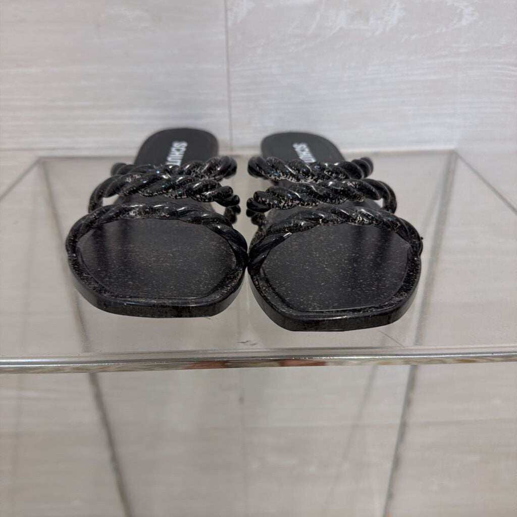 Schutz Black Glitter Diana Slide Sandals 8