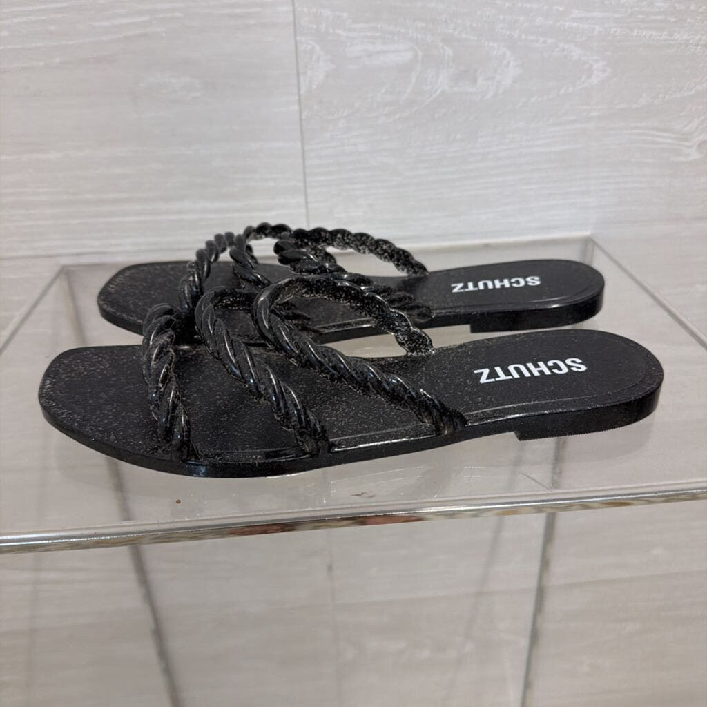 Schutz Black Glitter Diana Slide Sandals 8