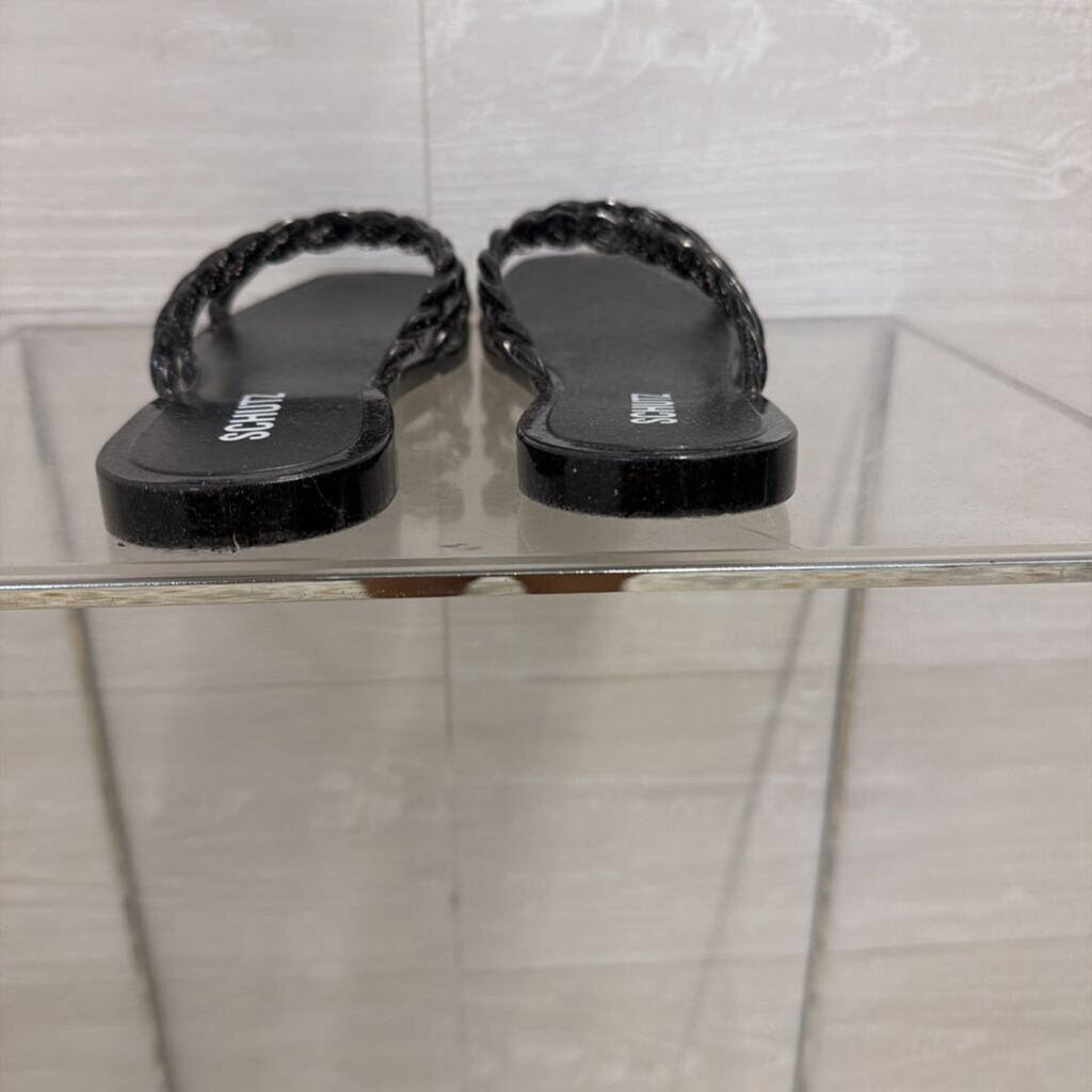 Schutz Black Glitter Diana Slide Sandals 8