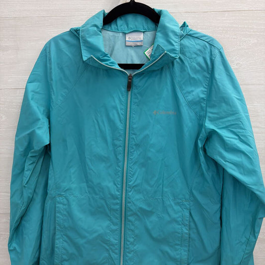 Columbia Blue Zip Up Hooded Windbreaker Jacket Large