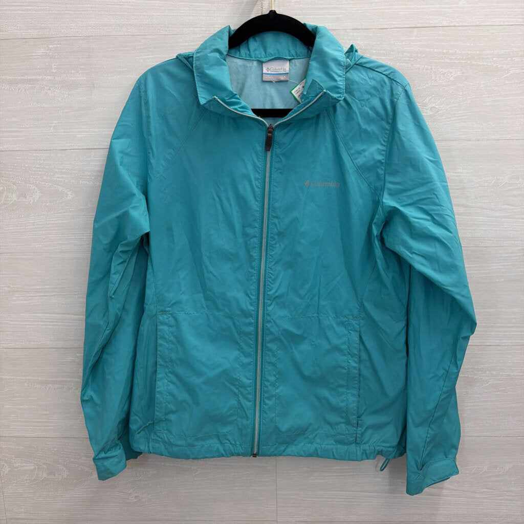 Columbia Blue Zip Up Hooded Windbreaker Jacket Large