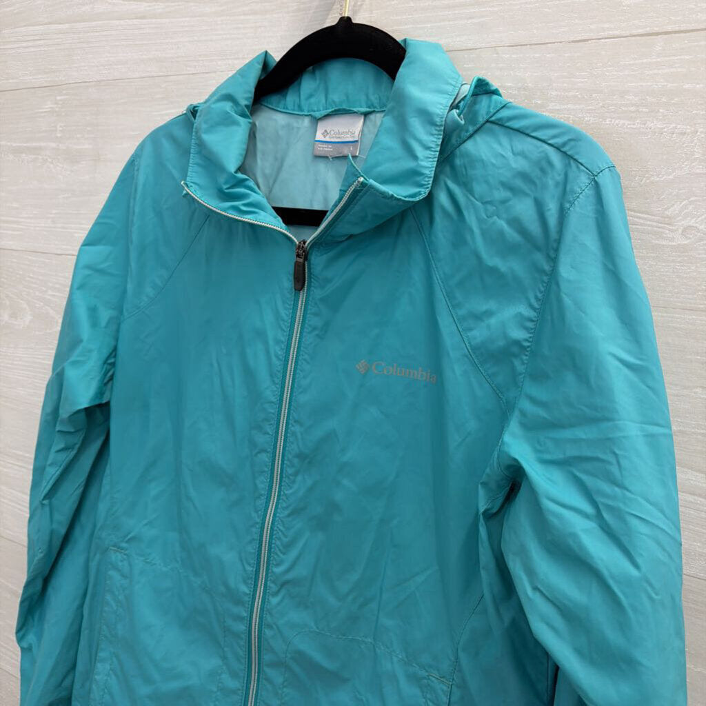 Columbia Blue Zip Up Hooded Windbreaker Jacket Large