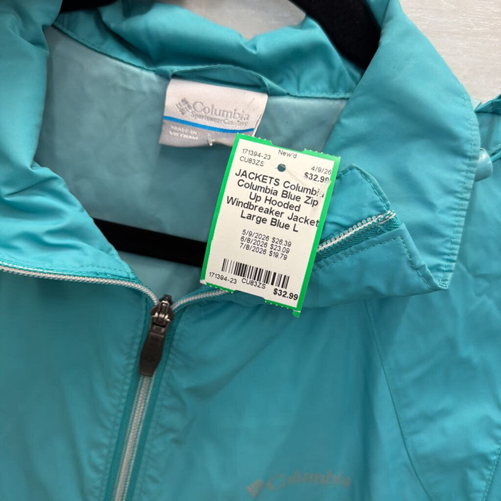 Columbia Blue Zip Up Hooded Windbreaker Jacket Large