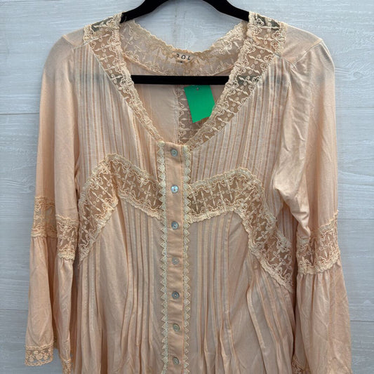 POL Blush Pink Lace Long Sleeve Button Front Top Small