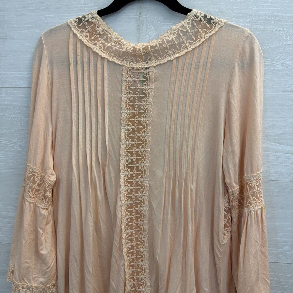 POL Blush Pink Lace Long Sleeve Button Front Top Small
