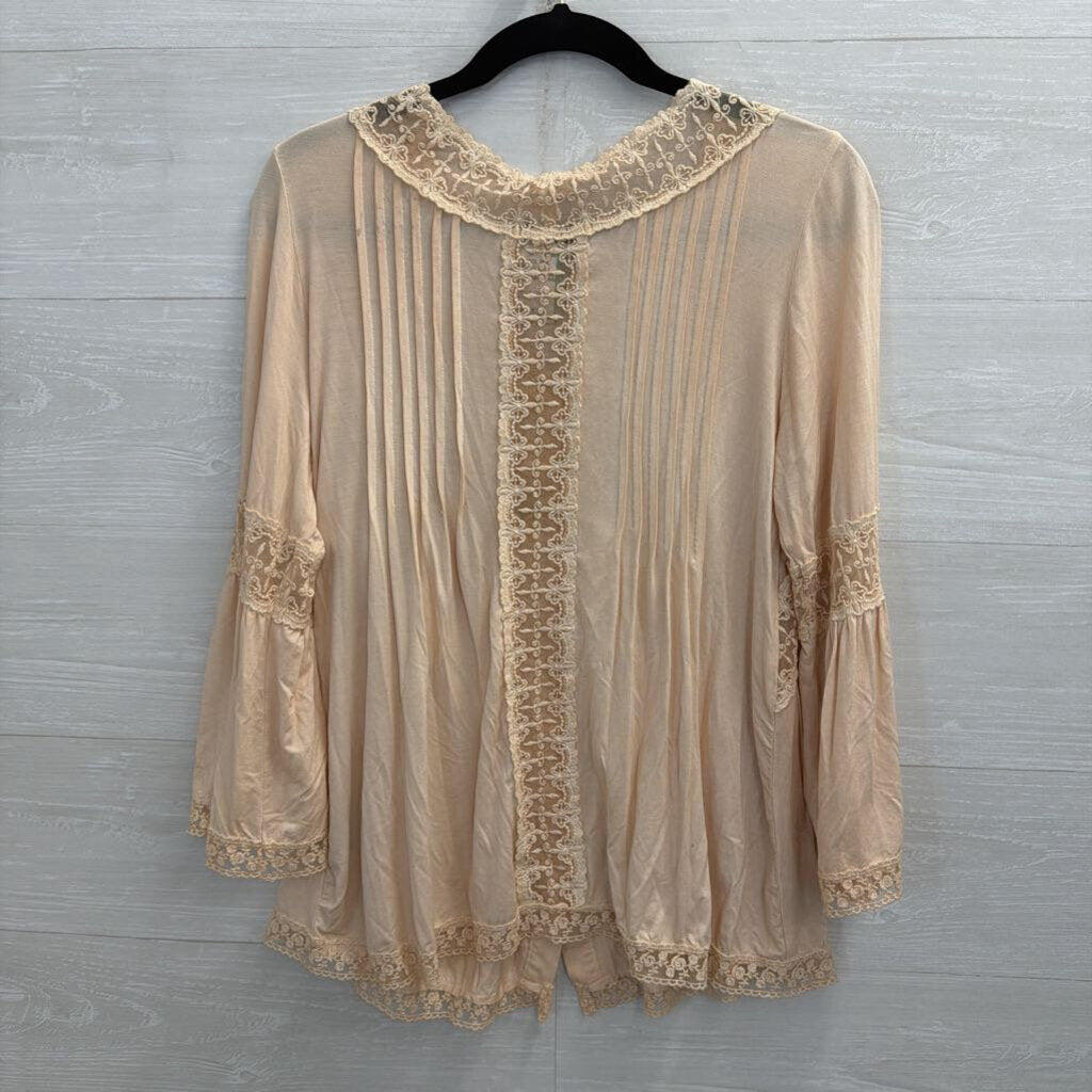POL Blush Pink Lace Long Sleeve Button Front Top Small