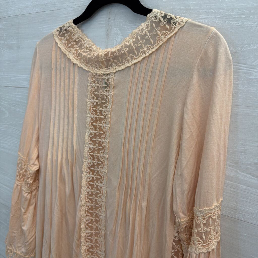 POL Blush Pink Lace Long Sleeve Button Front Top Small