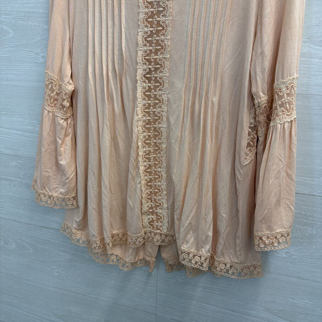 POL Blush Pink Lace Long Sleeve Button Front Top Small
