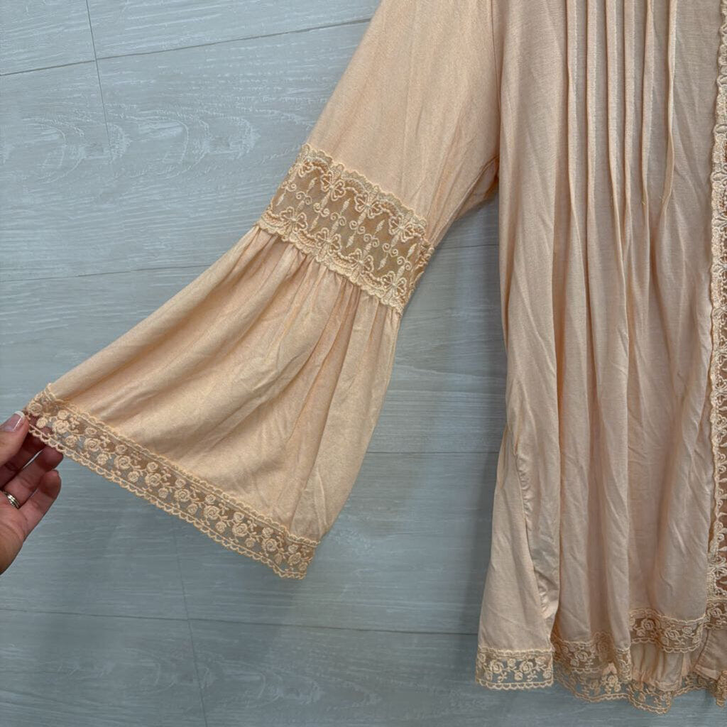 POL Blush Pink Lace Long Sleeve Button Front Top Small