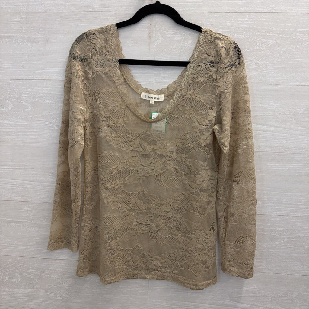 A Rare Bird Brown Sheer Lace Long Sleeve Top Small