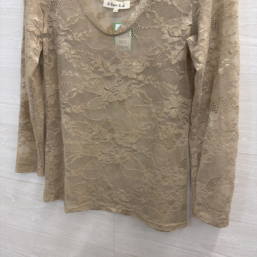A Rare Bird Brown Sheer Lace Long Sleeve Top Small