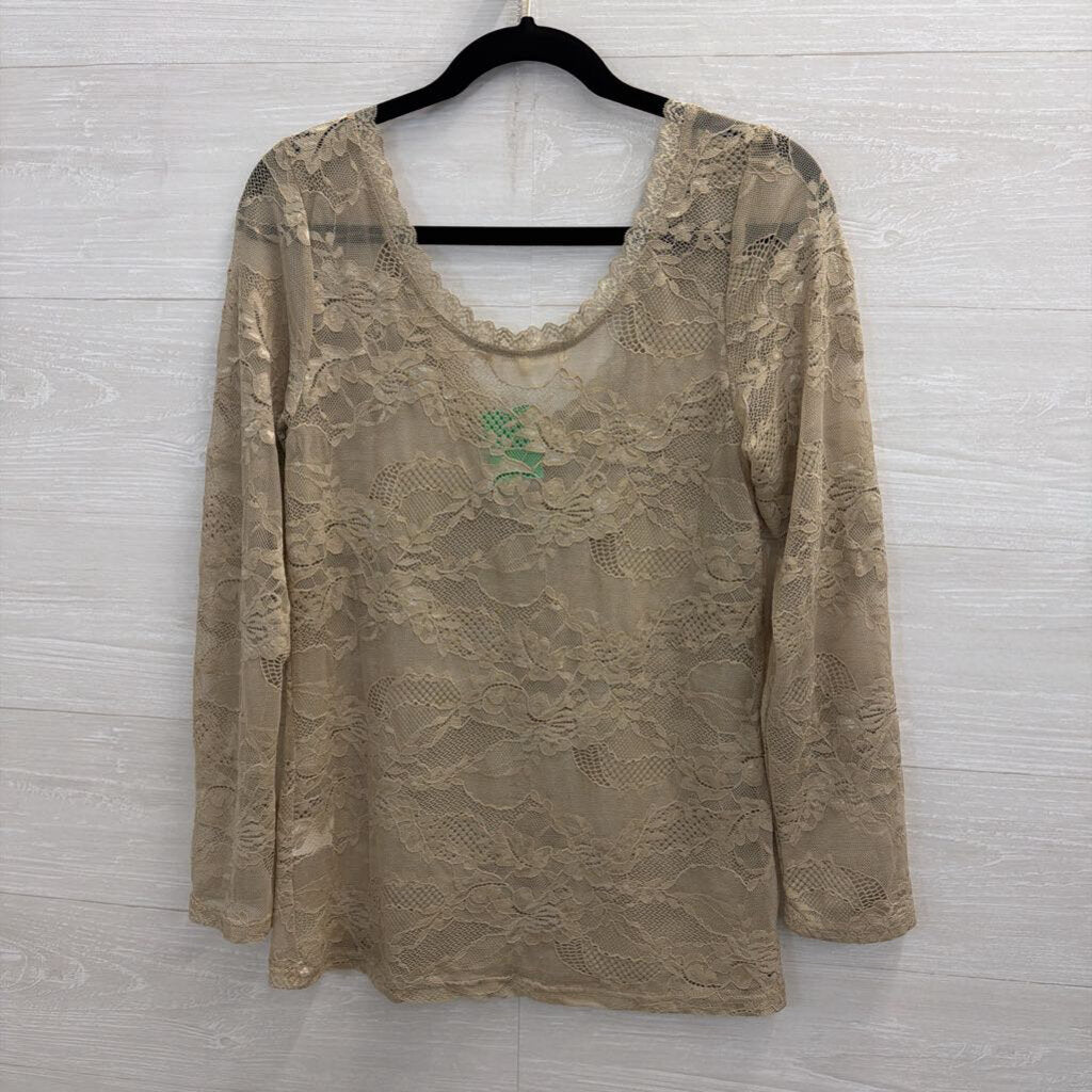 A Rare Bird Brown Sheer Lace Long Sleeve Top Small