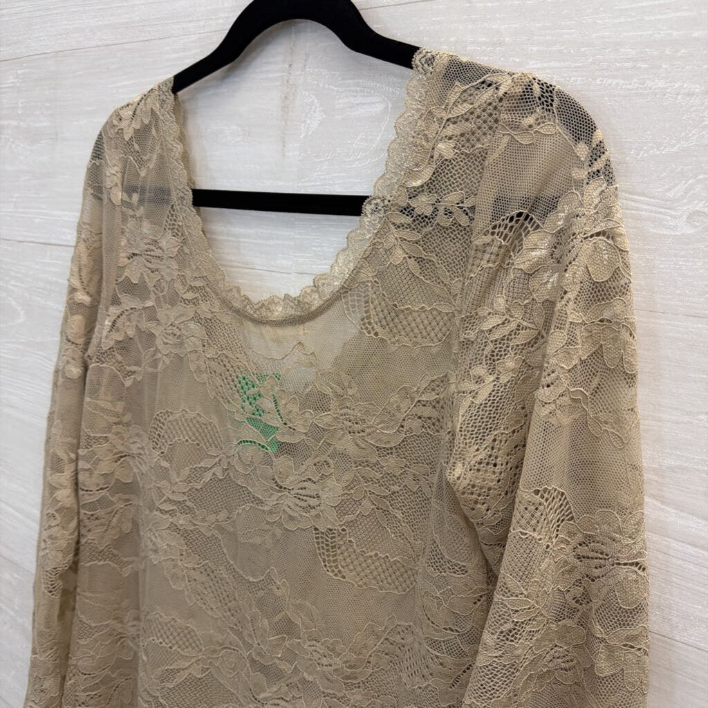 A Rare Bird Brown Sheer Lace Long Sleeve Top Small