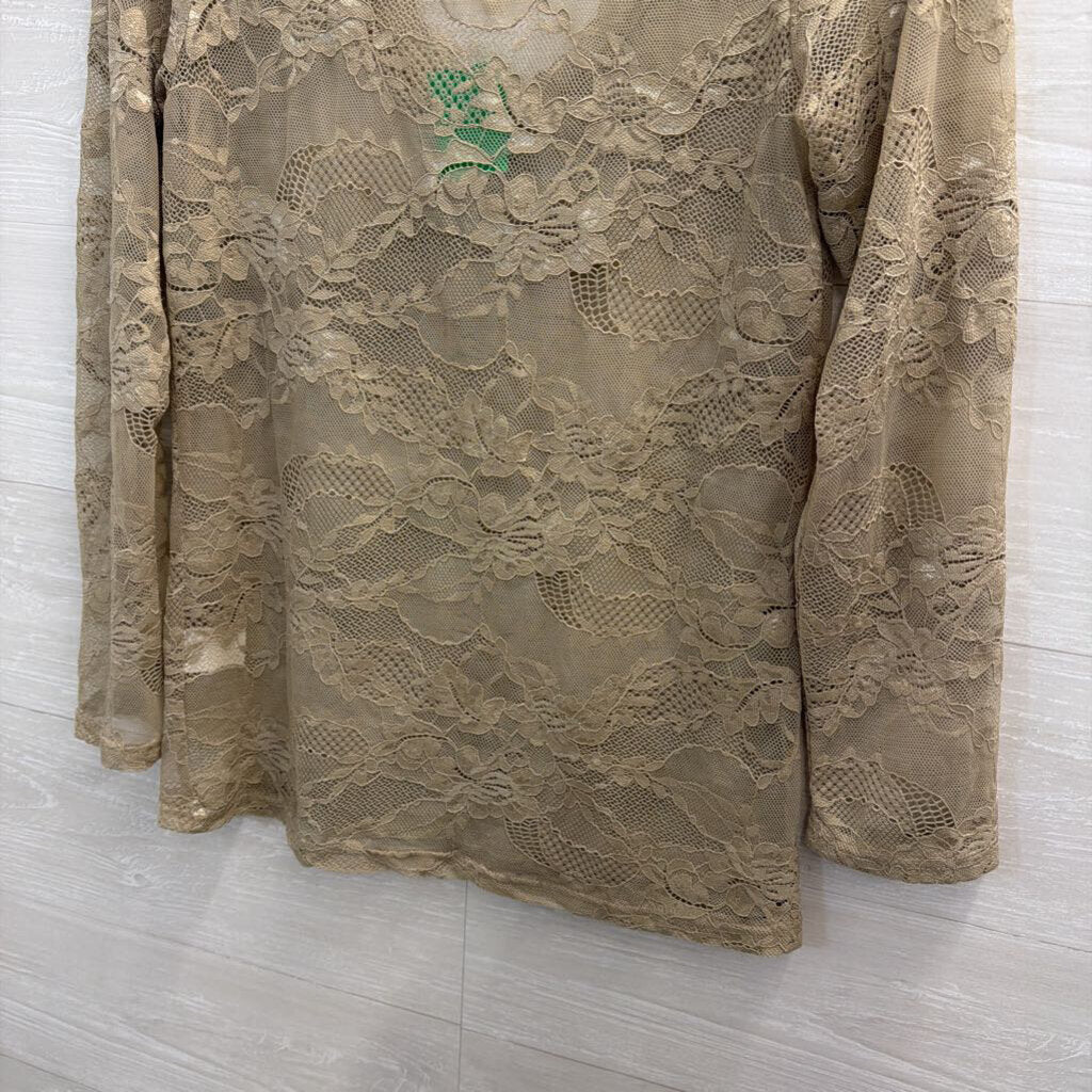 A Rare Bird Brown Sheer Lace Long Sleeve Top Small