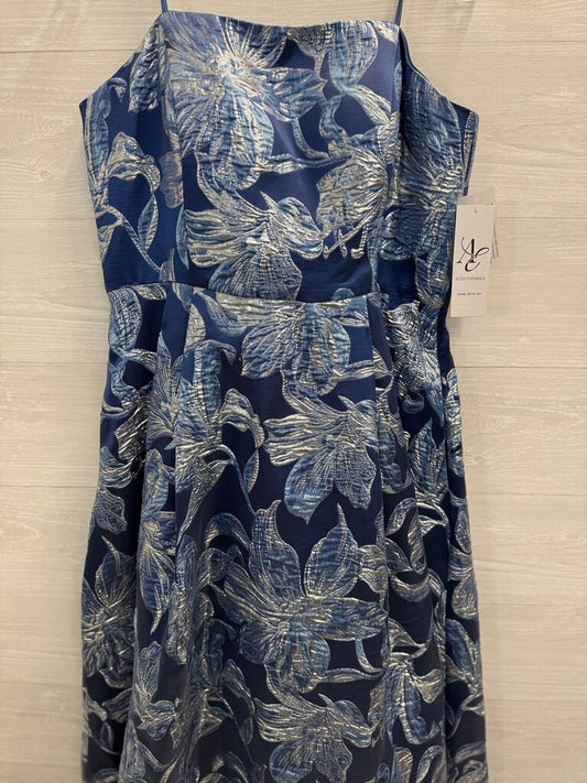 Alex Evenings Blue/ Silver Brocade Floral Strapless Long Formal Dress With Scarf 14