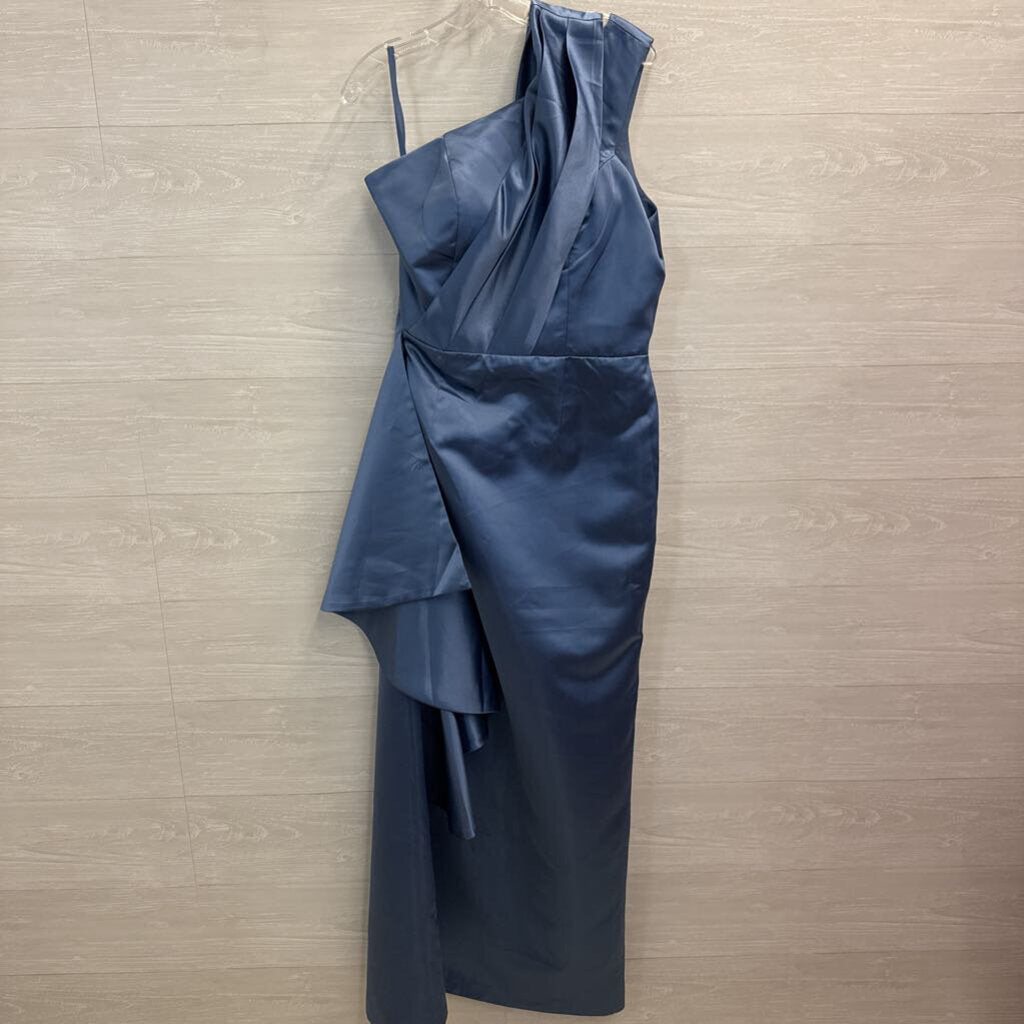 Missacc Blue Silky Layered One Shoulder Long Formal Dress Large