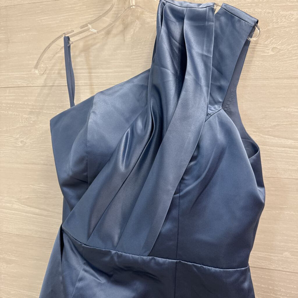 Missacc Blue Silky Layered One Shoulder Long Formal Dress Large