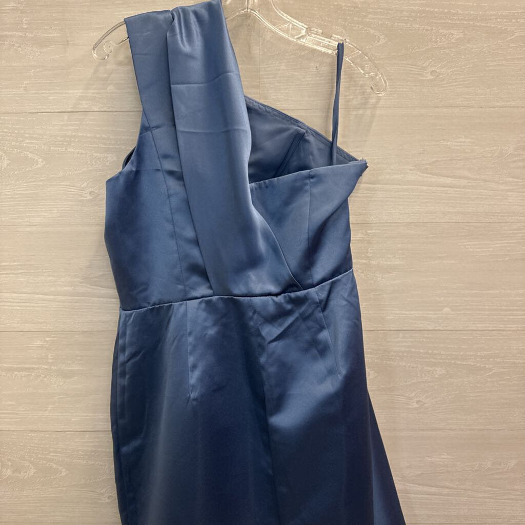 Missacc Blue Silky Layered One Shoulder Long Formal Dress Large
