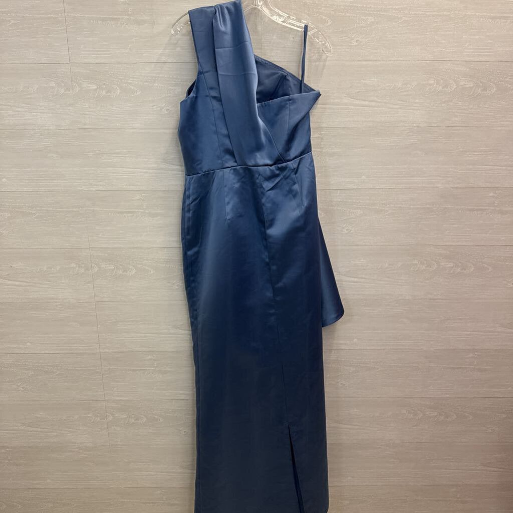 Missacc Blue Silky Layered One Shoulder Long Formal Dress Large