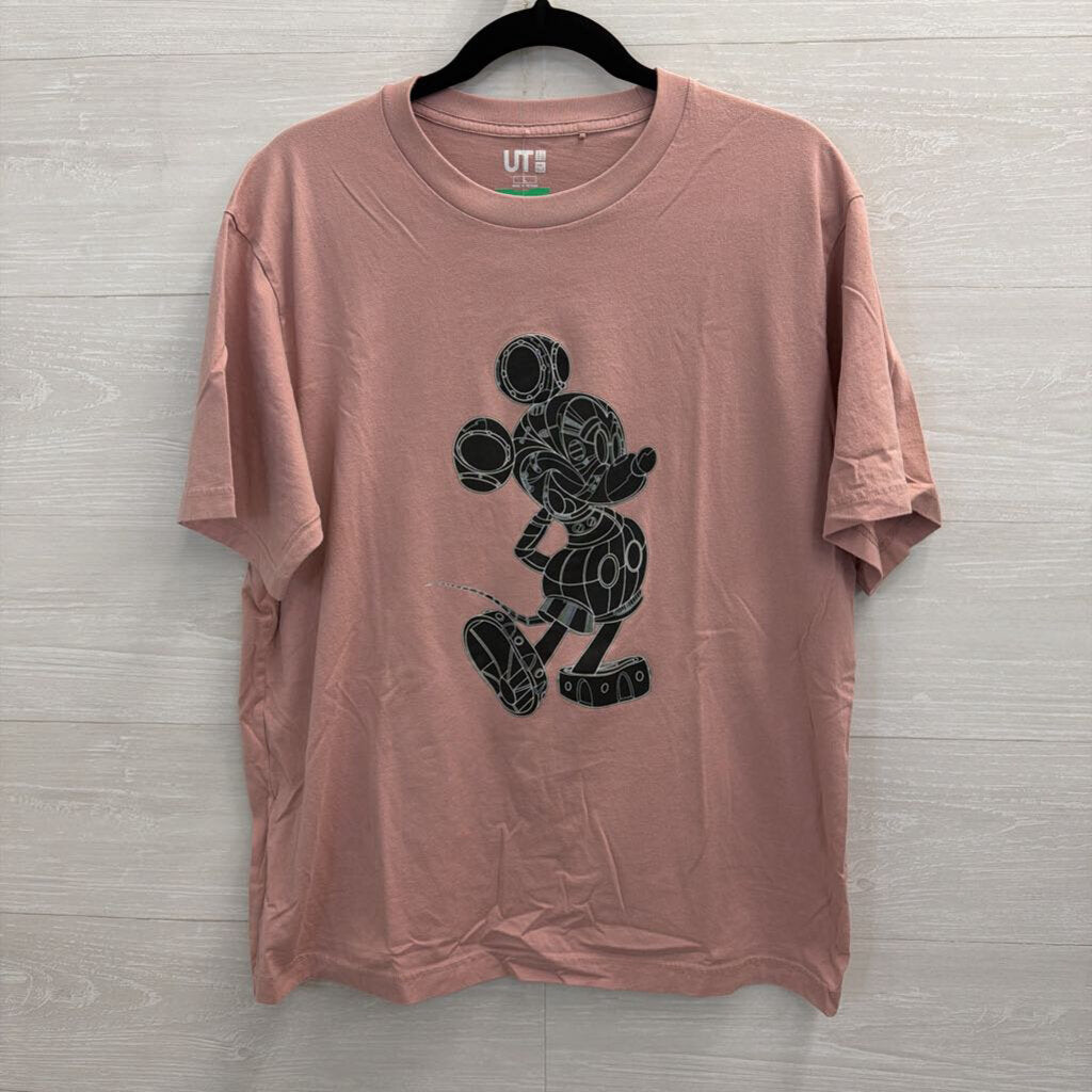 Uniqlo Pink/ Black Gearshift Mickey Short Sleeve Graphic Tee Large